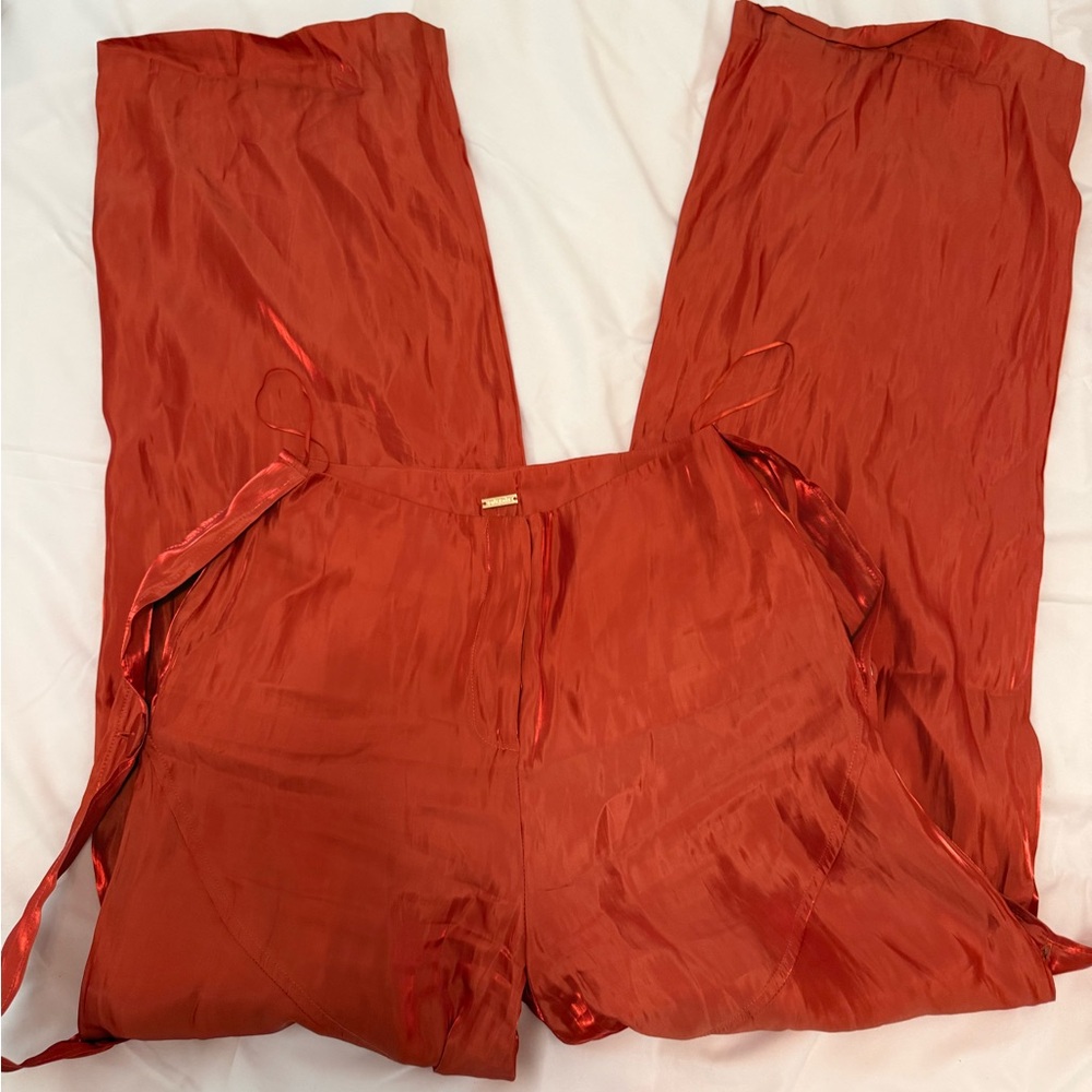 cult gaia Satin Wide-Leg Pants in Rust
